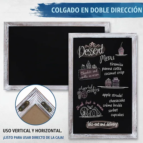 Vista 3 de HBCY Creations Pizarra de tiza de pared con marco de madera maciza blanqueada de 11" x 17", superficie magnética, decoración para el hogar, menús 1