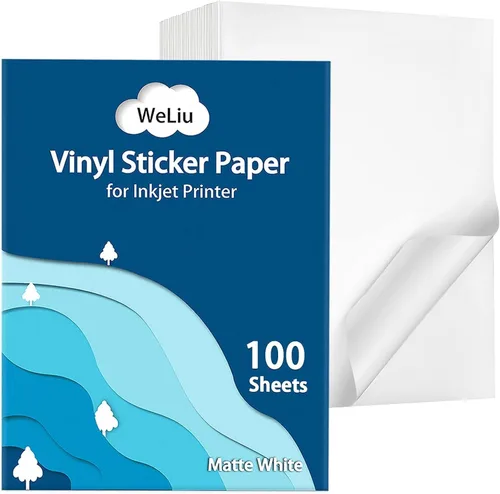 Vista 9 de Papel de vinilo adhesivo imprimible para impresora de inyección de tinta - Blanco brillante - 21 hojas de papel adhesivo impermeables autoadhesivas