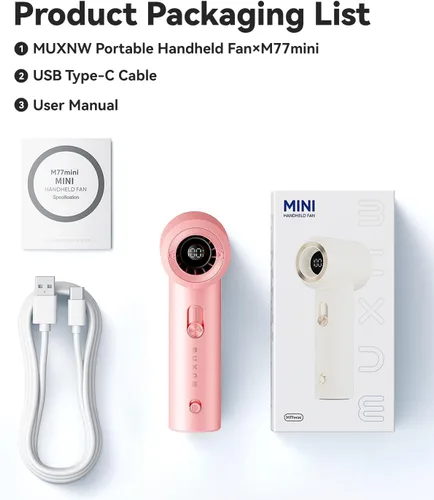 Vista 9 de MUXNW Ventilador portátil de mano: Mini ventilador turbo ajustable de velocidad (1-100), recargable de 1800 mAh, pantalla LED, para viajes, Rosa