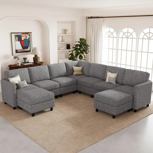 Vista 11 de Belffin - Sofá cama modular de 110.2 pulgadas, 12 asientos, color beige