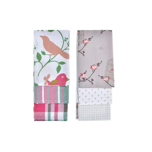 Vista 2 de Set de Paños DKD Home Decor Marrón Rojo Verde Beige 60 x 0,5 x 40 cm Flores Pájaros