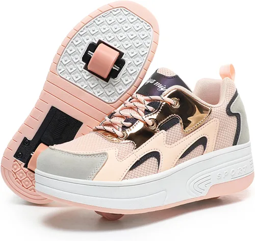 Vista 13 de Wooowyet - Zapatos con ruedas recargables para patinar para niños, unisex, con luces LED, moda