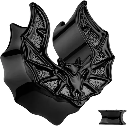 Vista 3 de Pierced Owl Medidores de oreja de acero inoxidable PVD 316L, color negro, se venden como un par