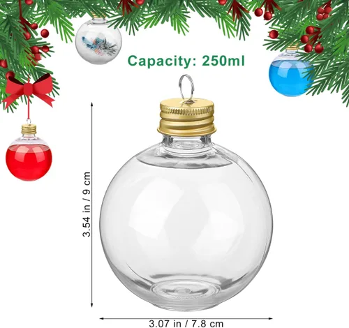 Vista 9 de Baluue Botellas de leche de plástico, 10 bolas de alcohol de Navidad, bola de adornos rellenables para árbol de Navidad de 8.5 fl oz, bombillas