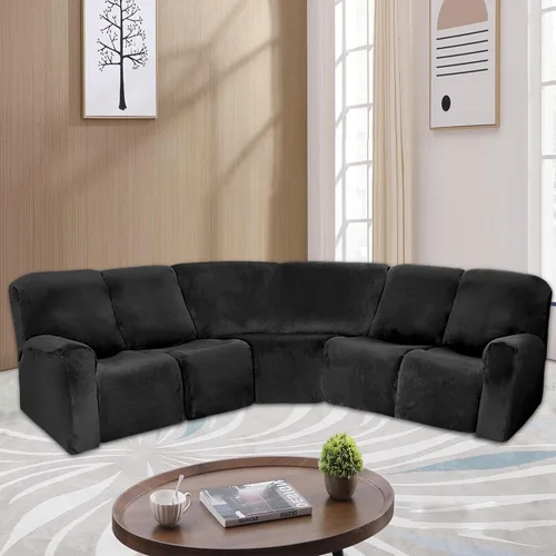 Vista 3 de Juego de 7 fundas de sofá reclinable de terciopelo en forma de L para sofá seccional, fundas de sofá reclinables en forma de L, gruesas, suaves