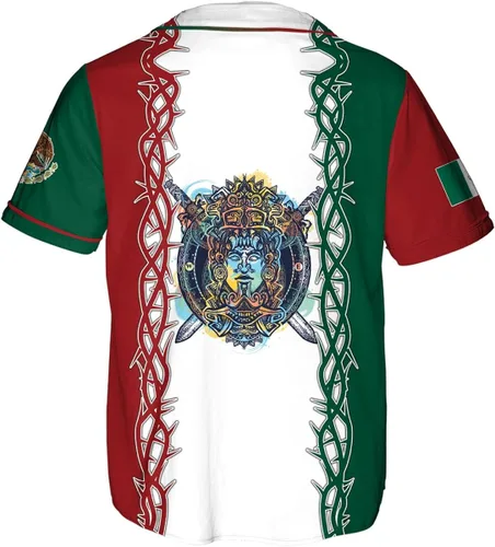 Vista 2 de HYPERFAVOR Camiseta de México con botón completo para hombre, camiseta de béisbol de México para hombre, camisas de manga corta para hombre, regalos
