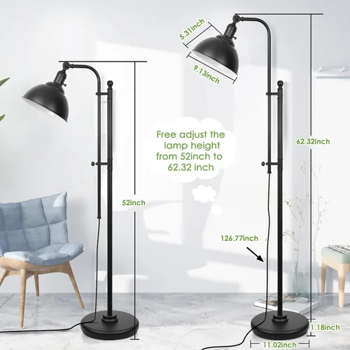 Vista 3 de Lámpara de pie industrial Coucrek, lámparas rústicas de 3 temperaturas de color en bronce envejecido, altura ajustable y luces de lectura Mate negro