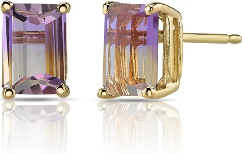 Vista 3 de PEORA Colgante ametrino de oro amarillo de 14 quilates y aretes a juego Colgante de diamante ametrino de talla esmeralda de 1 quilate + aretes