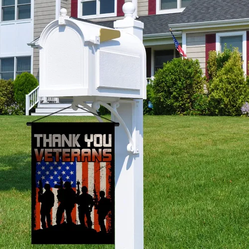 Vista 2 de Nepnuser Bandera de jardín con texto en inglés "Thank You Veterans" para decoración de fiesta, patriótica americana, doble cara, decoración