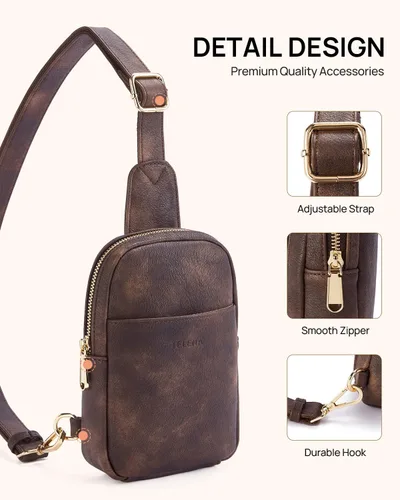 Vista 159 de Telena Riñonera pequeña para mujer, de cuero, cangureras, bolsa de pecho para mujer