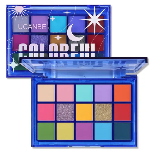 Vista 12 de UCANBE Paleta de sombras de ojos de 15 colores – Kit de maquillaje para ojos con brillo mate, purpurina metálica, tonos frescos en blanco, azul