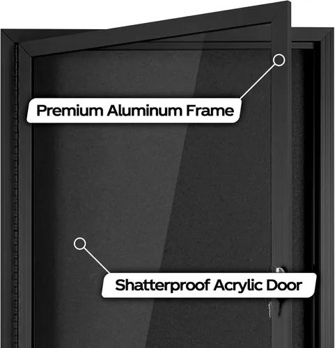Vista 4 de INNOVART Tablero de anuncios cerrado de 36" x 24", tablero de anuncios de tela con cerradura con marco de aluminio, vitrina de pared con puerta Negro