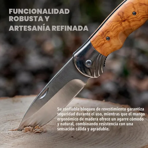 Vista 6 de Para Hombre - Cuchillo de bolsillo plegable con mango de madera -Grand Way 6651 3. Madera dorada