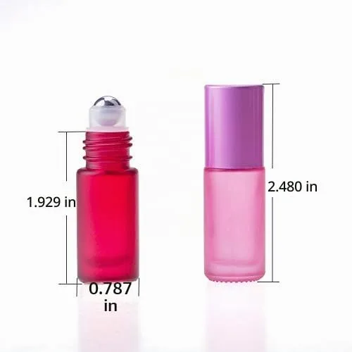 Vista 6 de Botellas de vidrio esmerilado de 0.3 fl oz, 8 colores, botella enrollable de vidrio de aceite esencial portátil vacía con bolas enrollables de acero
