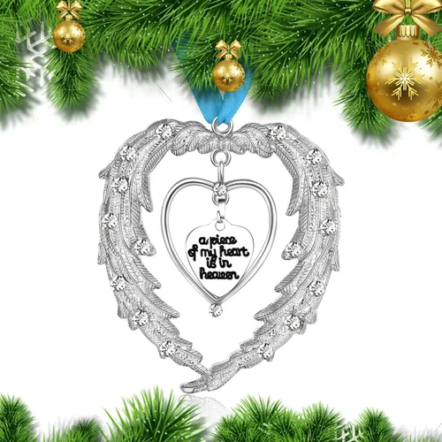 Vista 3 de Adornos de Navidad – Adorno conmemorativo de alas de ángel – Decoración para colgar en el árbol de Navidad – Un pedazo de mi corazón está