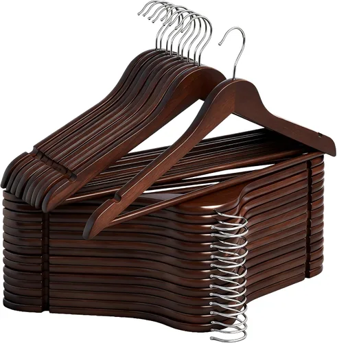 Vista 17 de StorageWorks - Paquete de 20 perchas de madera para abrigos, camisas, chaquetas, pantalones y trajes, color cereza oscuro