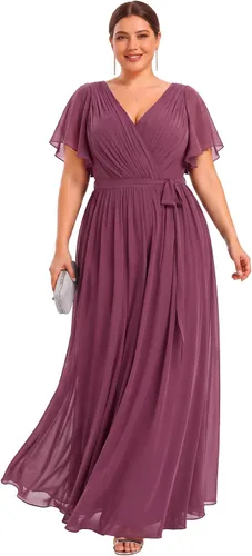 Vista 29 de Ever-Pretty Plus Vestidos de dama de honor formales de gasa para mujer Negro