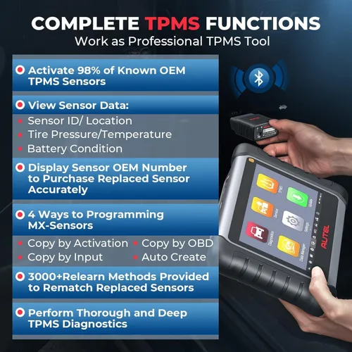 Vista 4 de Autel-Escáner TPMS MaxiCOM MK808S-TS, verificac./activac./reaprendizaje TPMS, programac. de sensores MX, diagnóstico de sistemas BT, prueba activa