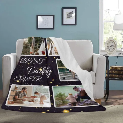 Vista 3 de Manta personalizable con texto en inglés «Best Daddy Ever», regalo para el Día del Padre, mantas personalizadas con fotos personalizadas, regalo
