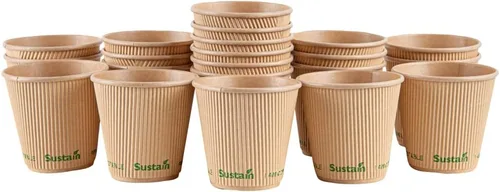 Vista 18 de Restaurantware Tazas de café de papel de 4 onzas, paquete de 25 tazas aisladas de pared ondulada, para bebidas calientes, papel kraft resistente a