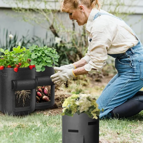 Vista 8 de LITLANDSTAR Paquete de 6 bolsas de cultivo de papas de 7 galones, tela no tejida resistente, bolsa de plantación de jardín, contenedor de plantas