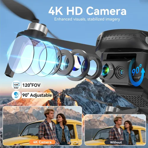 Vista 2 de Drone con cámara para adultos 4K, motor sin escobillas plegable RC Quadcopter para principiantes, 36 minutos de vuelo con 2 baterías, lente