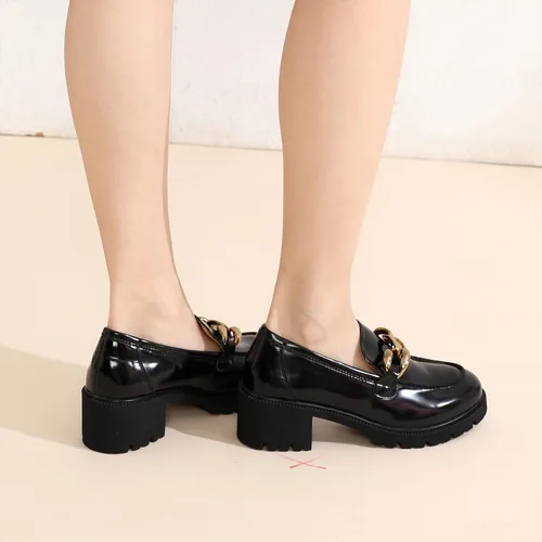 Vista 3 de Mocasines gruesos de plataforma para mujer, cómodos mocasines sin cordones con cadena de piel sintética