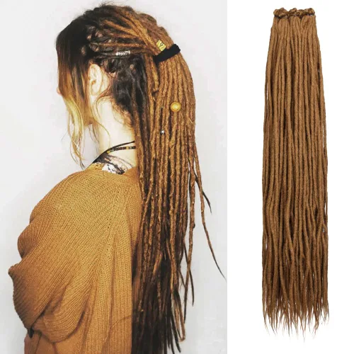 Vista 12 de Kraler Extensiones de Rastas Azules, Extensiones de Rastas Sintéticas de Ganchillo de 22", 100% Hechas a Mano, Rastas de Una Sola Punta, Delgadas