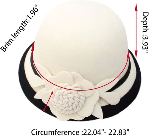 Vista 6 de Sombrero campana con flor, estilo vintage de los años 20 para usar en el invierno, la iglesia