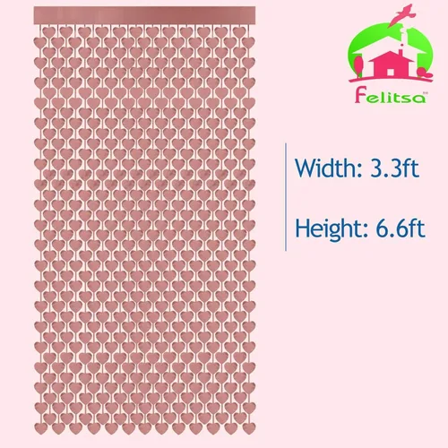 Vista 3 de Cortina de papel de aluminio de corazón de oro rosa, 2 piezas, oropel metálico con flecos, decoraciones de despedida de soltera, telón de fondo