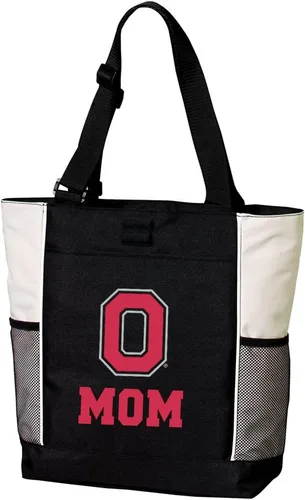 Vista 5 de Broad Bay Official Ohio State Tote Bag Zippered Travel Carryall Buckeyes Logo, 600D Polyester Canvas, Adjustable Web Handles, Front Pocket, Side