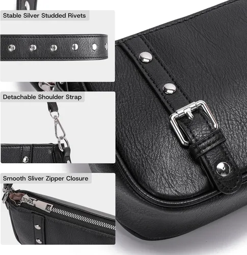 Vista 3 de Y2K - Bolso de hombro pequeño para mujer, estilo punk, con tachuelas