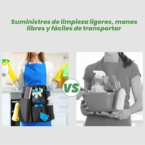 Vista 2 de LoDrid Delantal de limpieza para limpieza con 9 bolsillos, bolsa de limpieza con cinturón ajustable, delantal de suministros de limpieza profesional