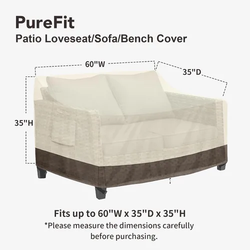 Vista 2 de PureFit Funda impermeable para sofá de exterior, funda para muebles de sofá de patio, funda de sofá biplaza de 2 plazas con ventilación de aire