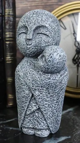 Vista 6 de ebros regalo figura decorativa Jizo Monjes 5" Altura Encanto japonés Buda Jizo Monjes de armonía Estatua Holding bebé Monje