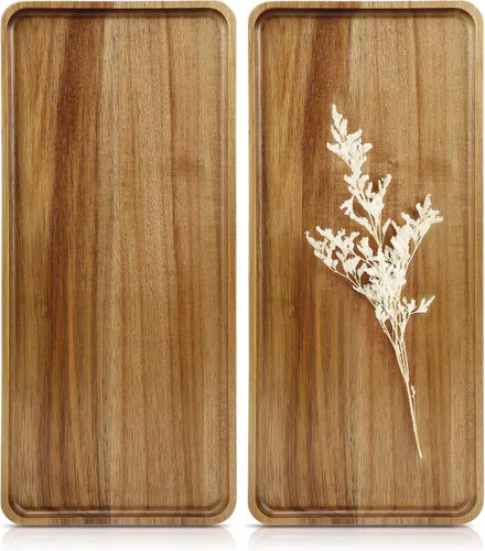 Vista 8 de 1 pieza 15.7" x 7" Bandeja grande de madera maciza de acacia sólida rectangular Bandeja de servir de madera natural para bar, café, fiesta