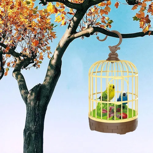 Vista 5 de Canto canto pájaro en jaula realista sonido activado chirrido - verde y azul