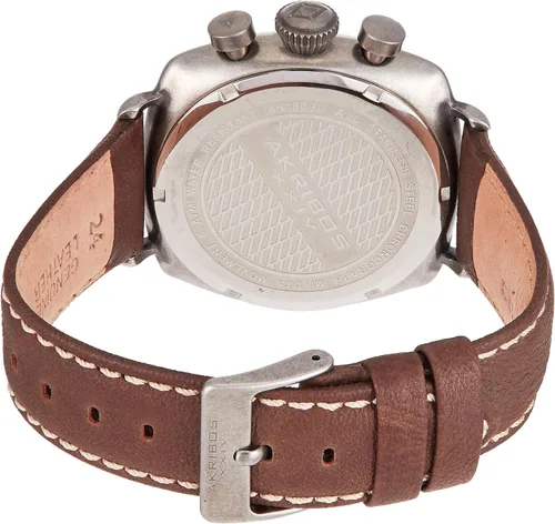Vista 2 de Akribos XXIV AK786 - Reloj cronógrafo de cuarzo para hombre, 2 subesferas y ventana de fecha en correa de piel con costuras en contraste