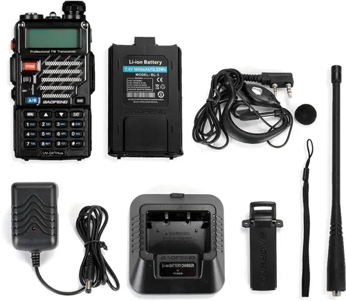 Vista 7 de BAOFENG UV-5R+ Plus Radio bidireccional de doble banda, negro clásico [5 paquetes] 5W Long Range Ham Radio, with 1800mAh Battery, Headsets &
