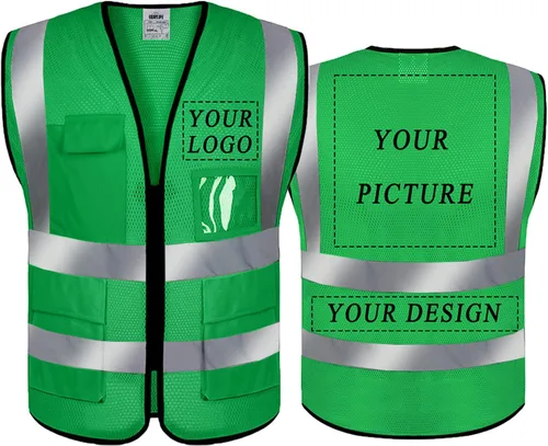 Vista 42 de BeautyWill Chaleco de seguridad con logotipo personalizado, Hi Vis Clase 2, chaleco reflectante de construcción unisex con 5 bolsillos
