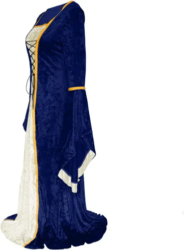 Vista 4 de Effeltch - Disfraz retro de Halloween para mujer, vestido largo con cordones, estilo medieval, renacentista e irlandés