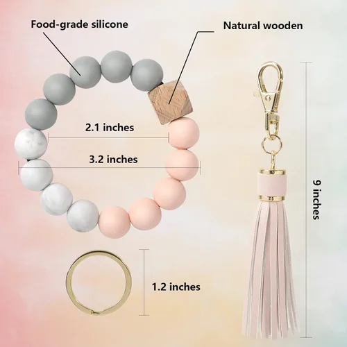 Vista 5 de YUOROS Llaveros para mujer, con cuentas de silicona, llavero de automóvil, pulsera