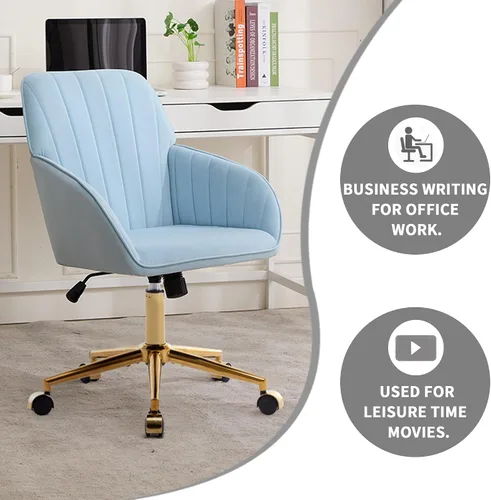 Vista 5 de Silla de escritorio de oficina en casa, cómoda silla de computadora de terciopelo con asiento de respaldo, 300 libras de altura ajustable ergonómica