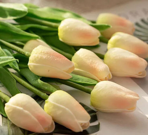 Vista 4 de 30 piezas de tulipanes artificiales de tacto real, decoración de fiesta de boda para el hogar (champán)