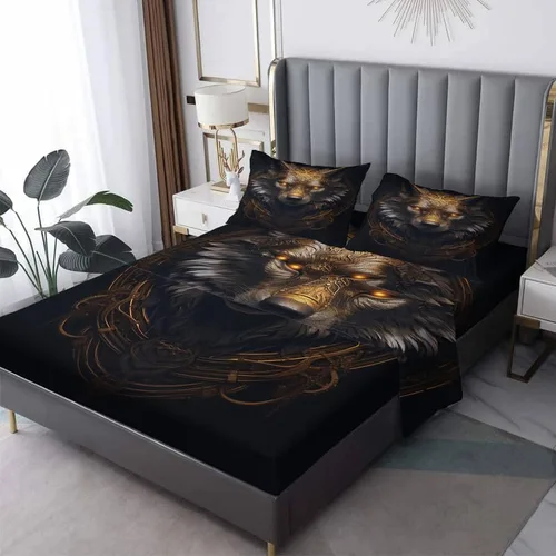 Vista 10 de Howling Wolf Sábanas tamaño individual – Sábanas de cama de lobos, microfibra suave y bolsillo profundo y sábanas y fundas de almohada estampadas