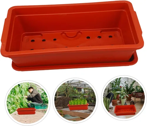 Vista 5 de Yardwe Contenedor de planta suculenta Rectángulo de plástico Maceta de vegetales Caja con drenaje Decoración de jardín