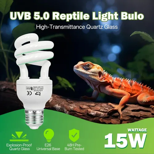 Vista 4 de Bombilla UVB de reptil de 15 W 5.0 – Bombilla UVA para reptiles, luz de reptiles UVB, terrario fluorescente compacto para tropical, subtropical