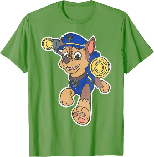 Vista 16 de Paw Patrol Chase Character Patch - Camiseta negra de manga corta con cuello redondo y ajuste clásico, talla S Negro