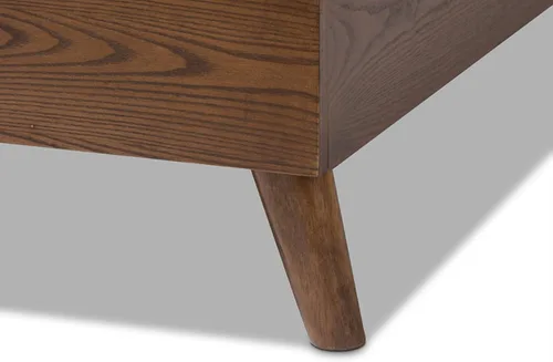 Vista 7 de Baxton Studio Alinia Mid-Century - Cama de plataforma tapizada de madera de nogal, tamaño King, color beige claro