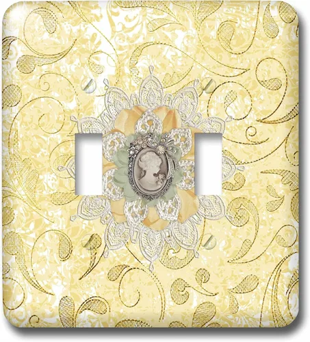 Vista 3 de 3dRose Image of Cameo in Gold, Yellow Lace Flora Design 2 plug outlet cover